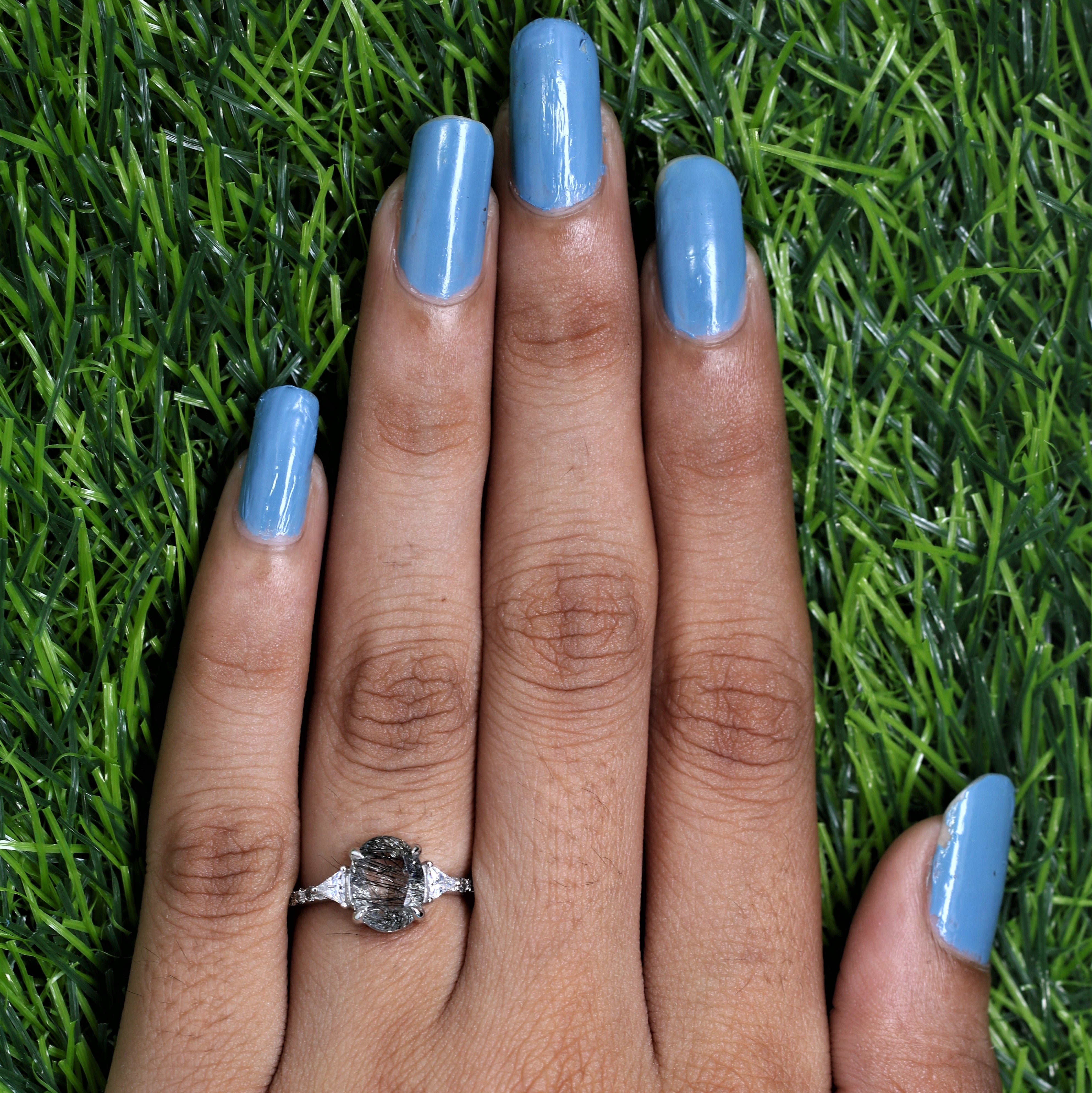 Salt and Pepper Crystal Ring 3pcs White Gold Moon Engagement Ring Black  Rutilated Quartz Ring Crystal Engagement Ring Pear Shaped Halo Ring